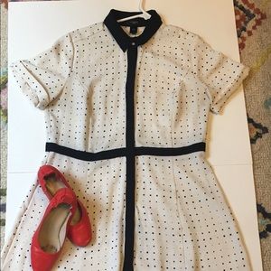 Cream polka dot shirt dress